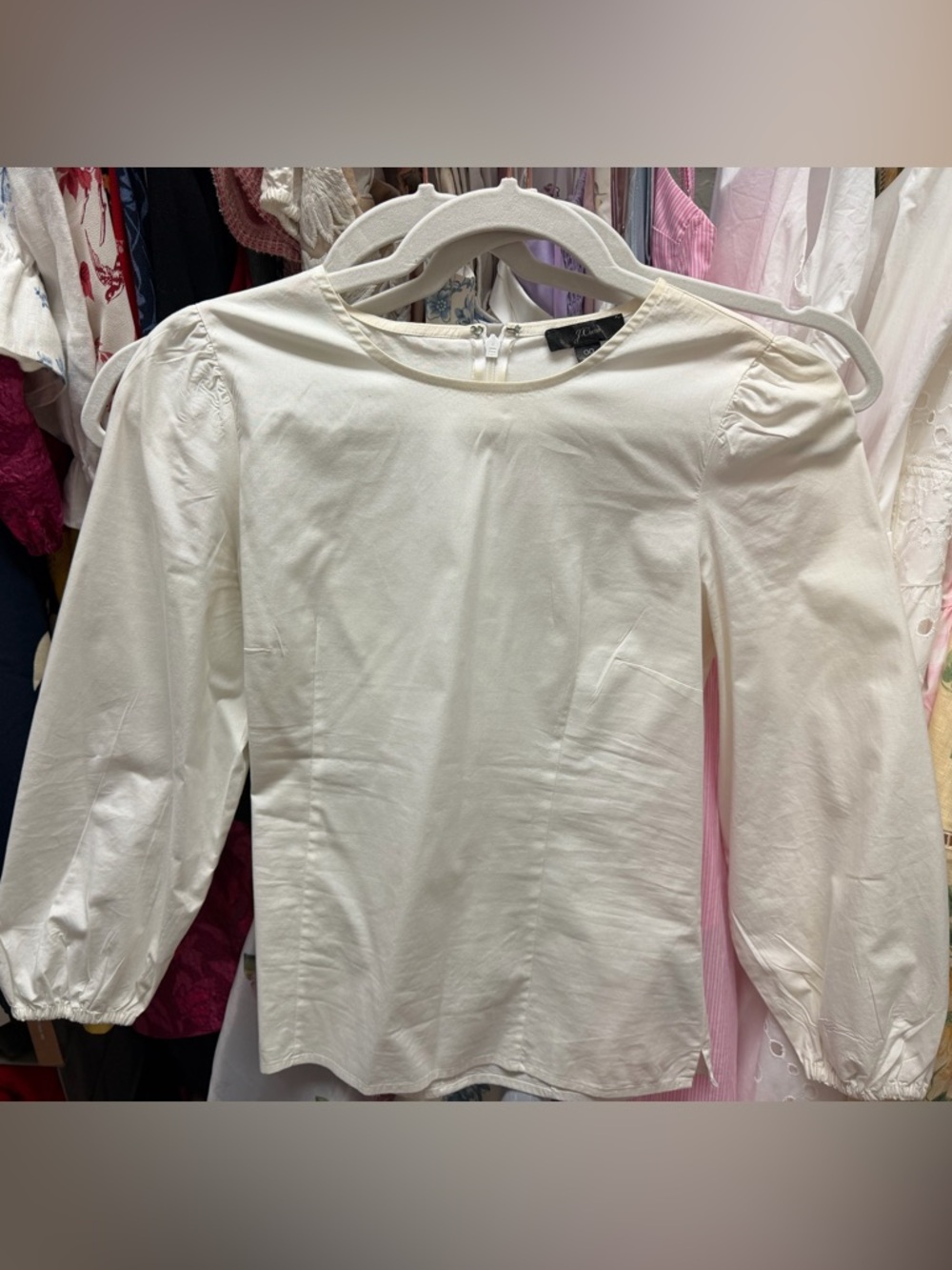 Women’s J.Crew puff-sleeve blouse white cotton poplin size 00
